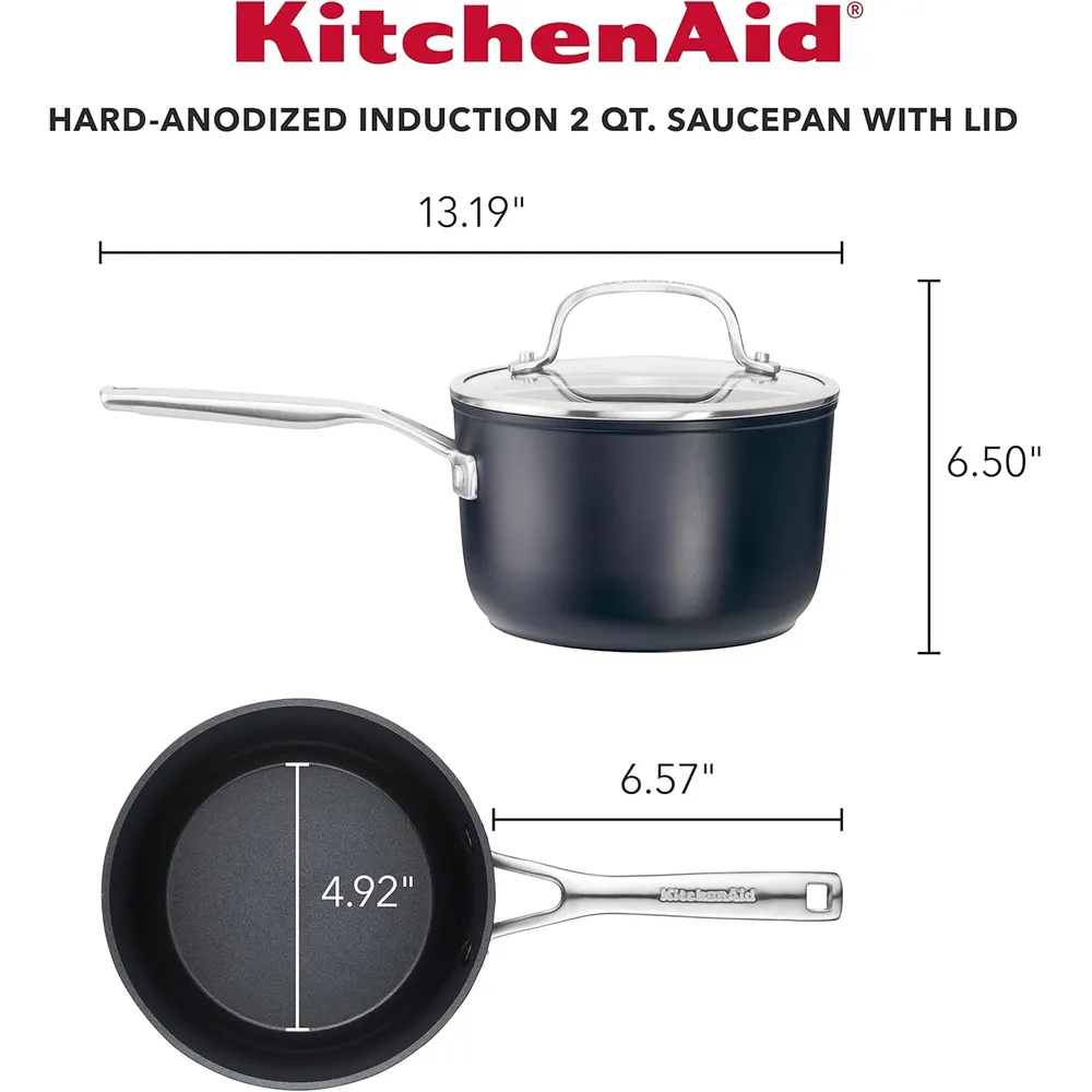 KitchenAid cacerola 1.9 l con tapa, inducción anodizada dura | Negro mate