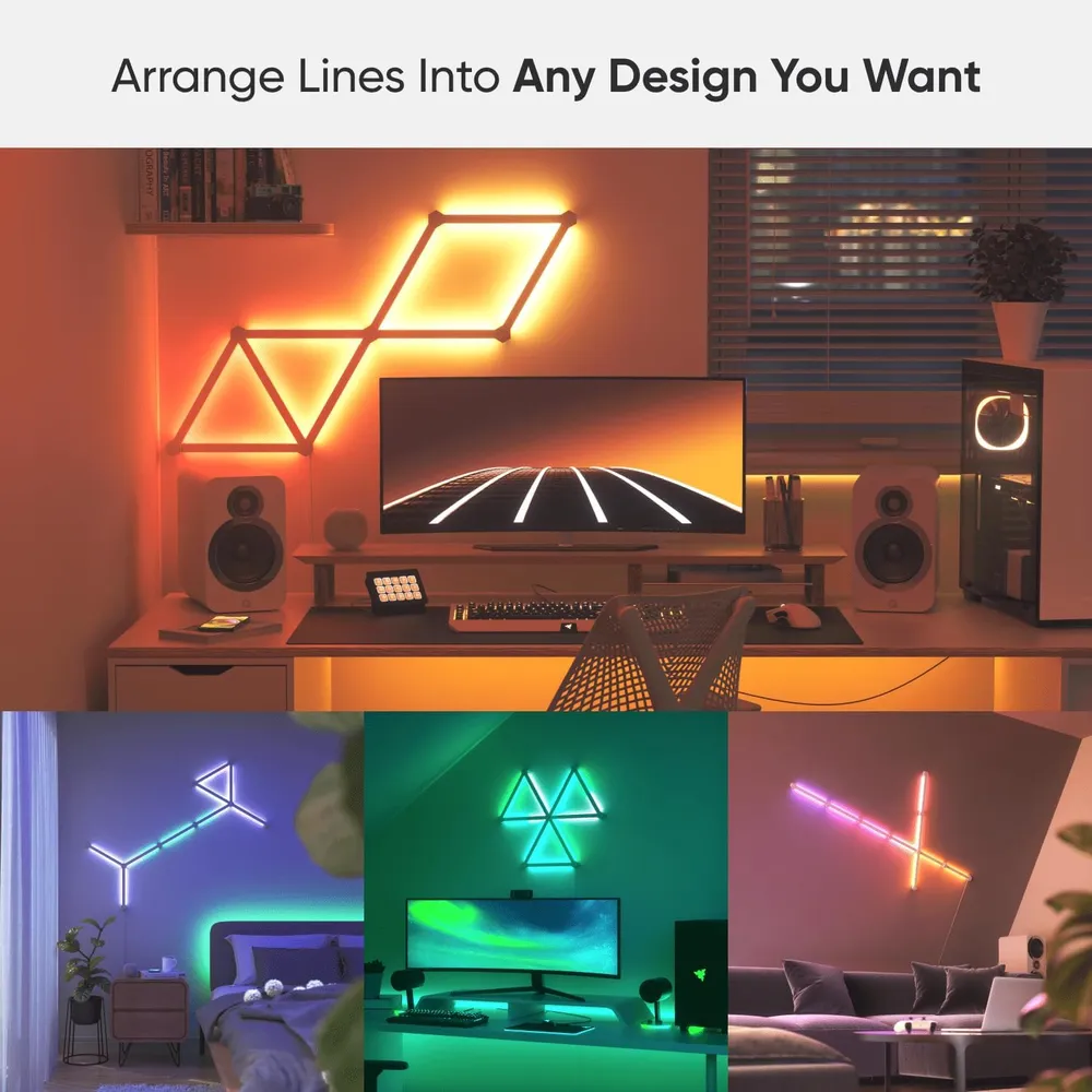 Nanoleaf Lines Luces LED de Pared Inteligentes RGBW WiFi Kit 9 Barras