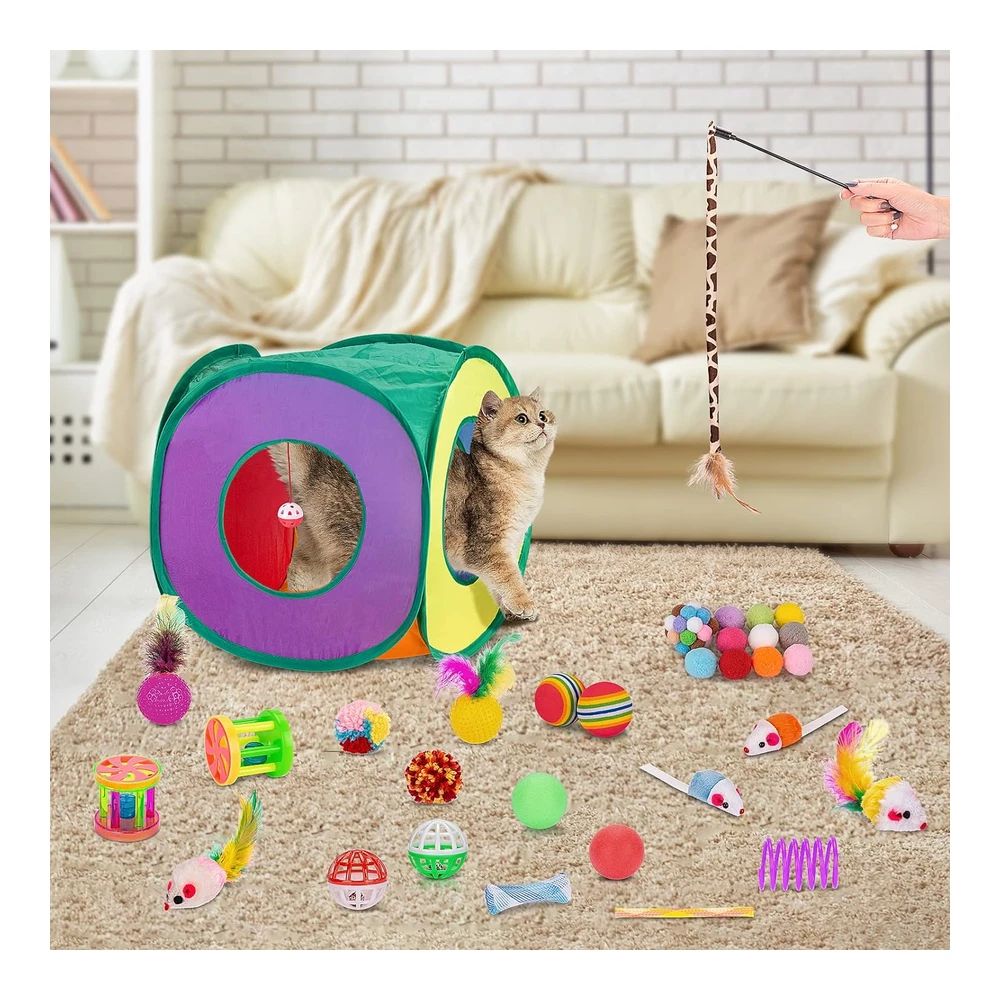 b09mk4278f_3.webp Retro Shaw Juego de Juguetes para Gatos de Interior con Túnel Plegable para Jugar a Los Gatos | Multicolor
