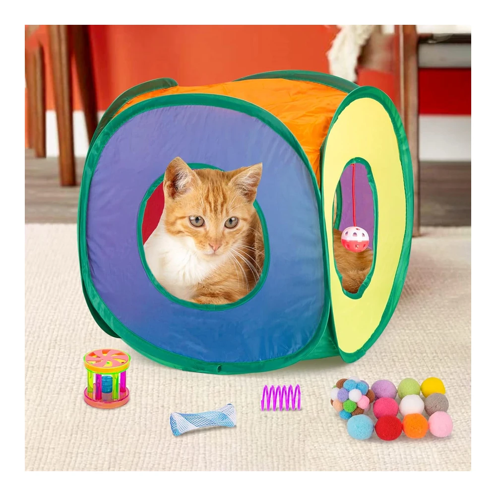 b09mk4278f_4.webp Retro Shaw Juego de Juguetes para Gatos de Interior con Túnel Plegable para Jugar a Los Gatos | Multicolor