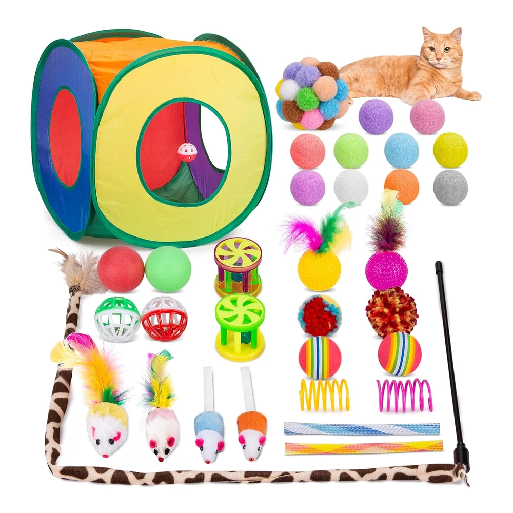 Retro Shaw Juego de Juguetes para Gatos de Interior con Túnel Plegable para Jugar a Los Gatos | Multicolor