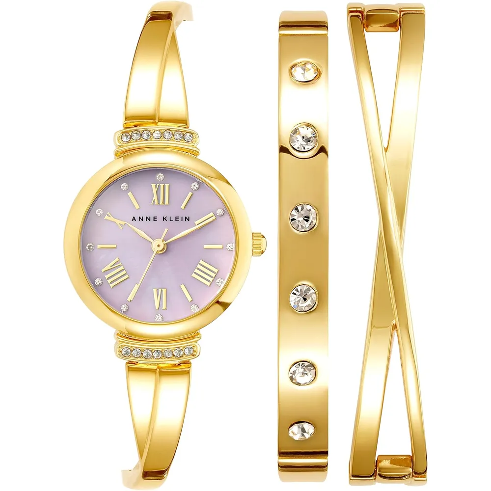 Anne Klein AK/2245 reloj mujer con cristales premium y set de pulseras | 26.5 mm - Dorado/Lavanda