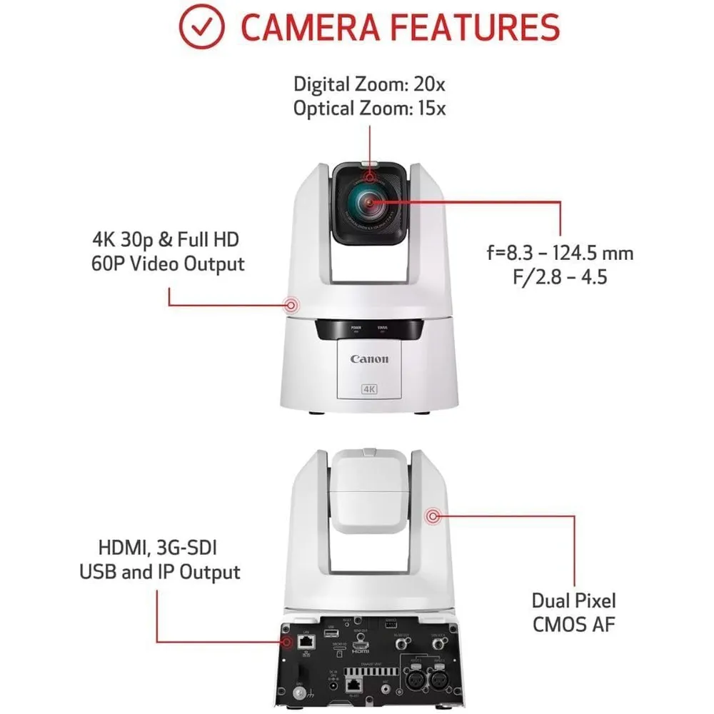 Canon cámara Pro PTZ CR-N500 4K zoom 15x | Blanco