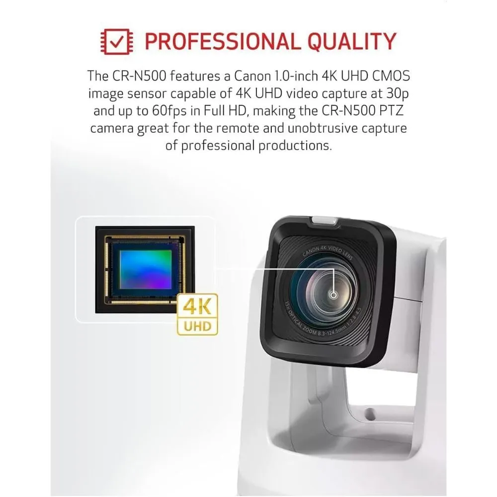 Canon cámara Pro PTZ CR-N500 4K zoom 15x | Blanco