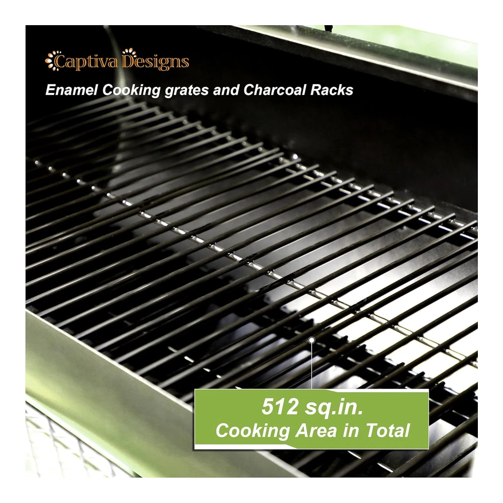 b09n92yrpf_3.webp Captiva Designs Parrilla de Carbón con Ahumador Offset - Ahumador de Acero Hecho de Metal - Área de Cocción de 512" Cuadradas - El Mejor Combo para Jardín Al Aire Libre - Patio y Cocina En El Patio Trasero