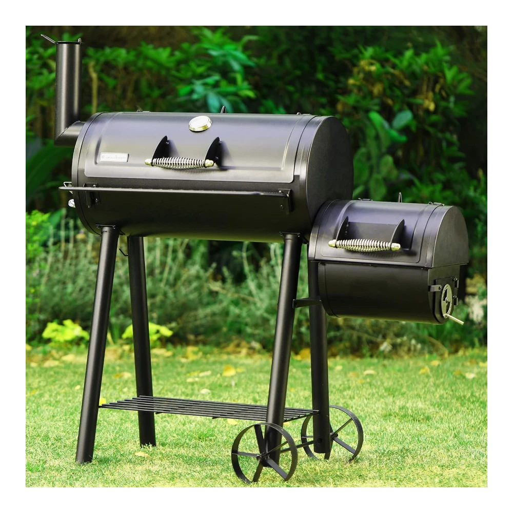 Captiva Designs Parrilla de Carbón con Ahumador Offset - Ahumador de Acero Hecho de Metal - Área de Cocción de 512" Cuadradas - El Mejor Combo para Jardín Al Aire Libre - Patio y Cocina En El Patio Trasero