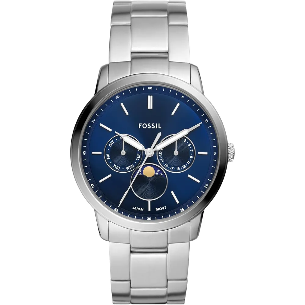Fossil reloj cronógrafo Neutra de cuarzo para hombre y cuero | Plata/ Azul