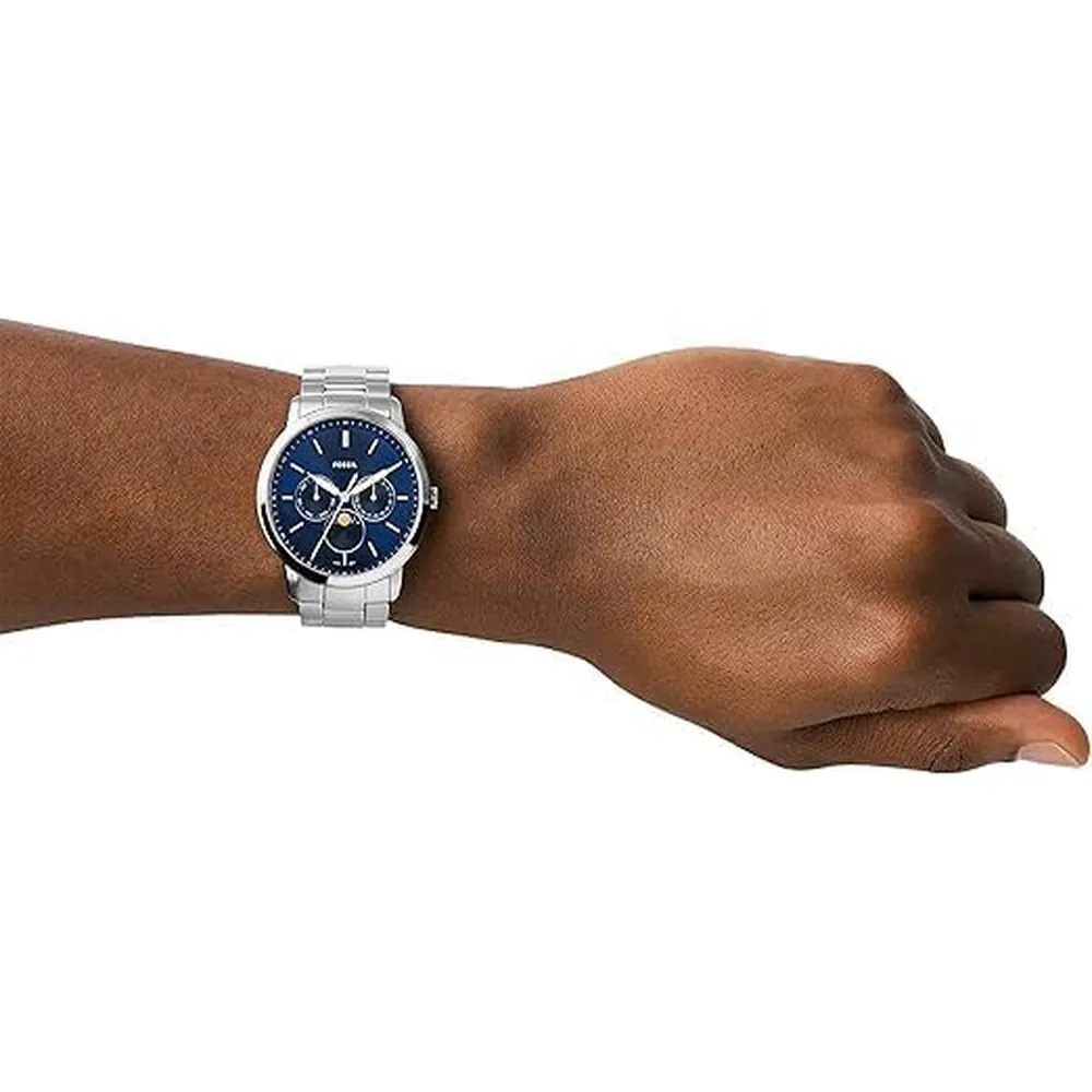 Fossil reloj cronógrafo Neutra de cuarzo para hombre y cuero | Plata/ Azul