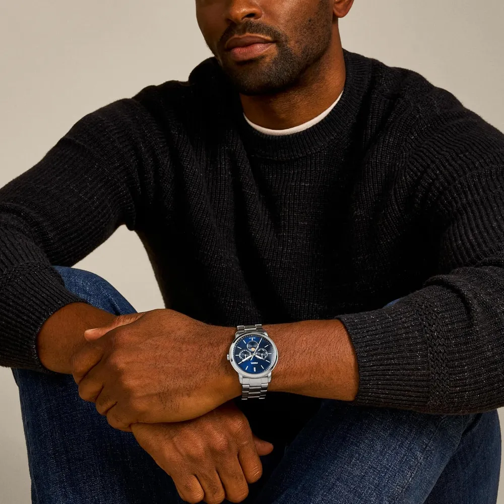 Fossil reloj cronógrafo Neutra de cuarzo para hombre y cuero | Plata/ Azul