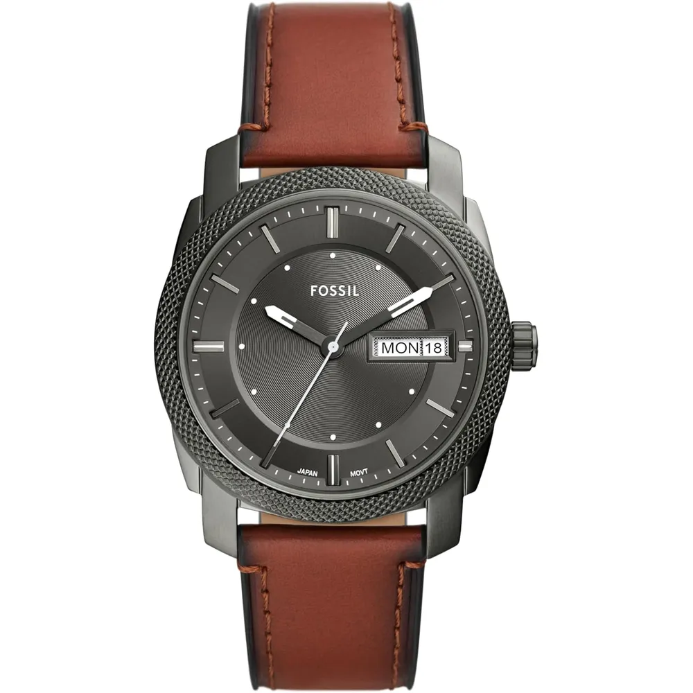 Fossil reloj de cuarzo mecánico para hombre, acero inoxidable | Gris/ Marrón