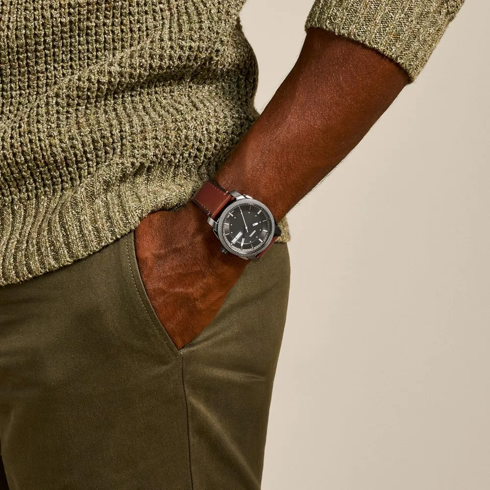 Fossil reloj de cuarzo mecánico para hombre, acero inoxidable | Gris/ Marrón
