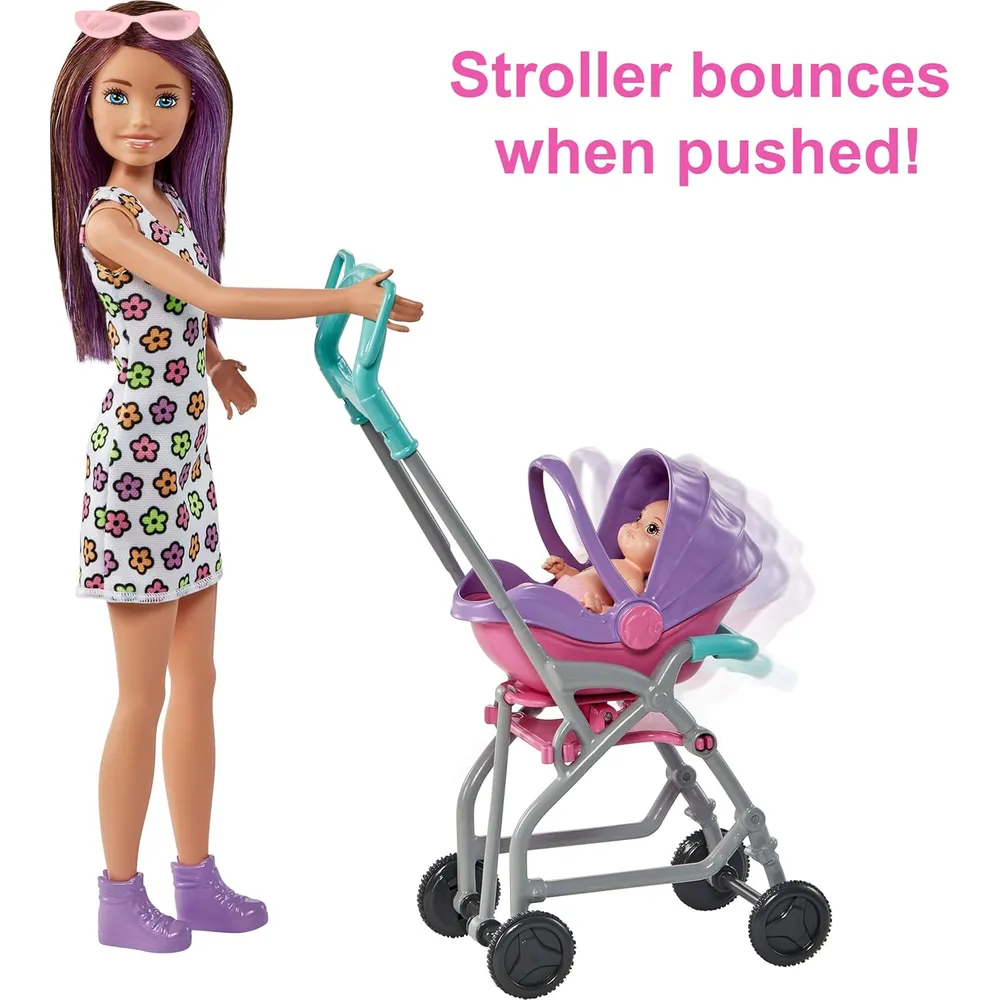 BARBIE SKIPPER BABYSITTERS SET NIÑERA CON BEBÉ Y ACCESORIOS