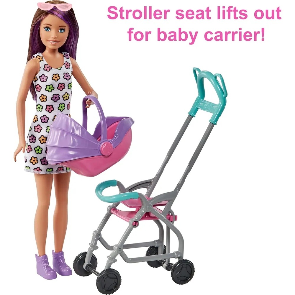 BARBIE SKIPPER BABYSITTERS SET NIÑERA CON BEBÉ Y ACCESORIOS