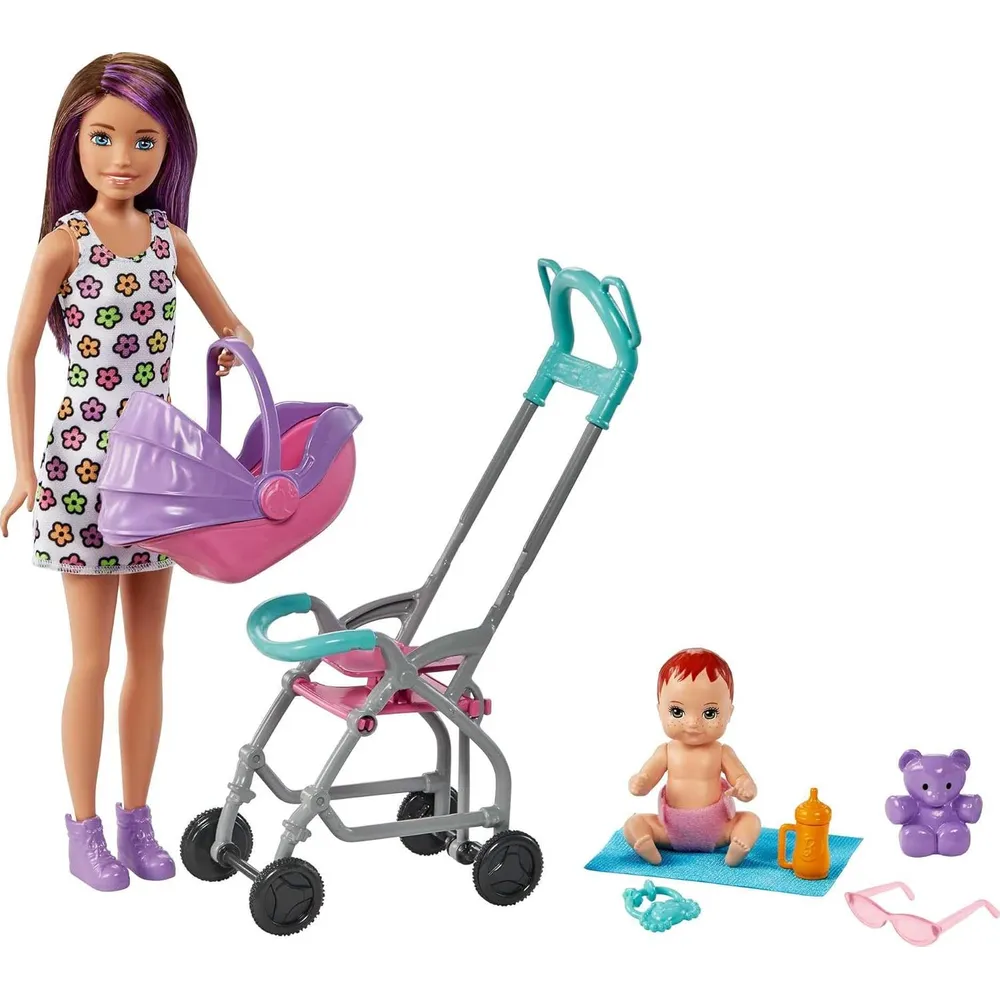 BARBIE SKIPPER BABYSITTERS SET NIÑERA CON BEBÉ Y ACCESORIOS