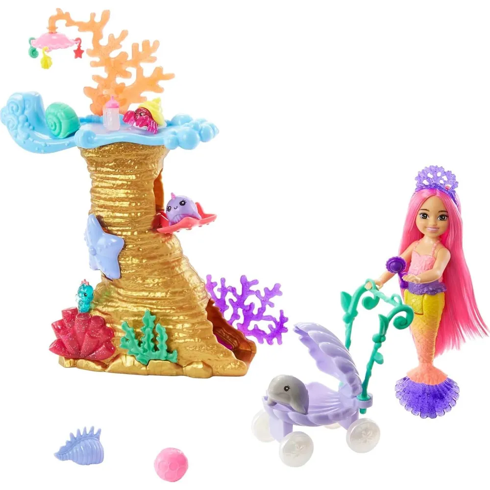 BARBIE CHELSEA SIRENA SET MASCOTAS MARINAS