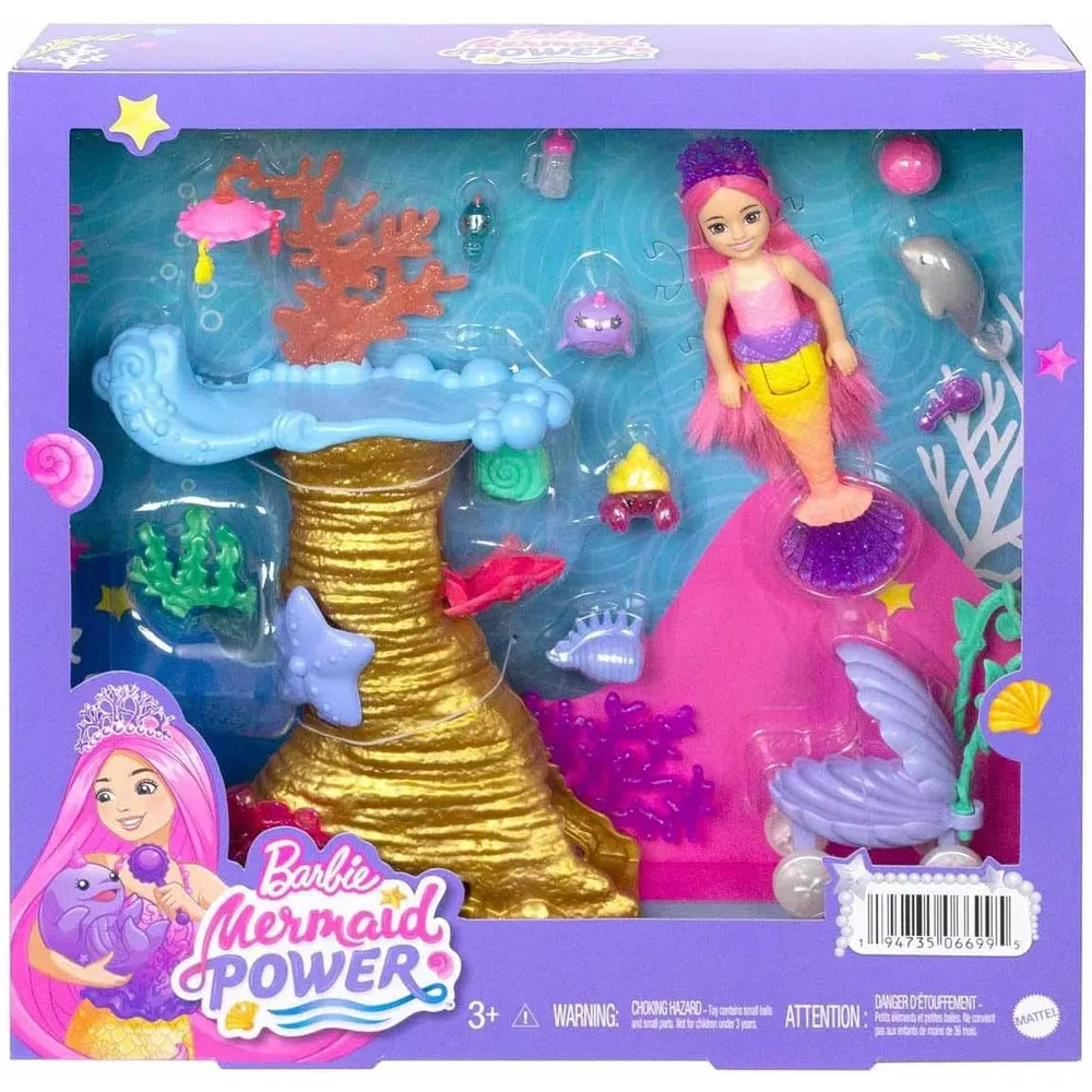 BARBIE CHELSEA SIRENA SET MASCOTAS MARINAS