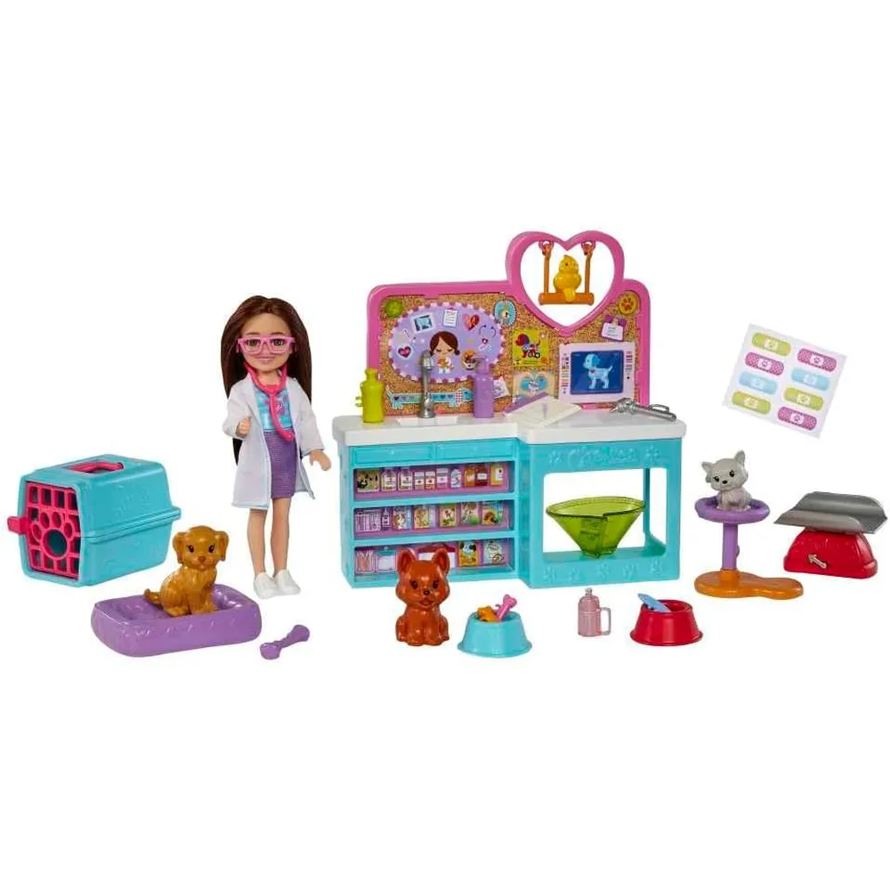 BARBIE CHELSEA VETERINARIA SET MASCOTAS