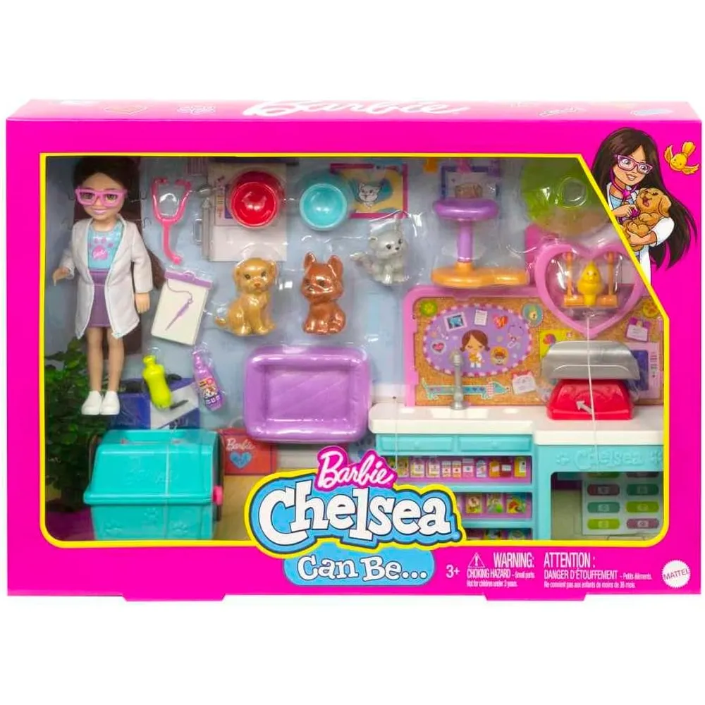 BARBIE CHELSEA VETERINARIA SET MASCOTAS