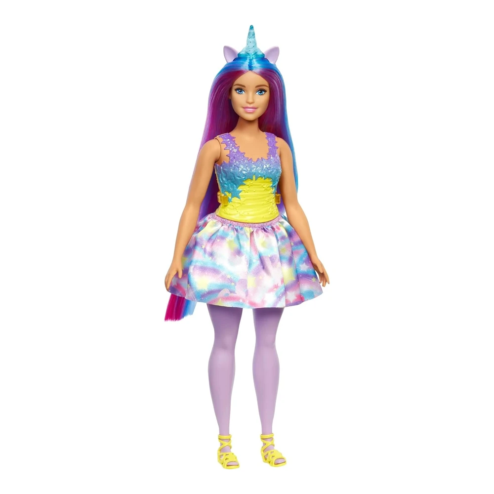 Barbie Dreamtopia Muñeca con Diadema y Cola de Unicornio Extraíbles - Pelo de Fantasía y Falda Arcoíris - Juguete de Unicornio