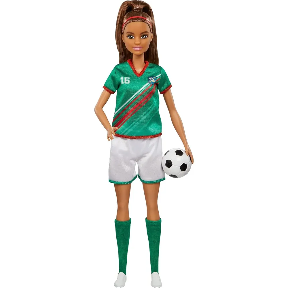 BARBIE MUÑECA FUTBOLISTA UNIFORME CASTAÑA