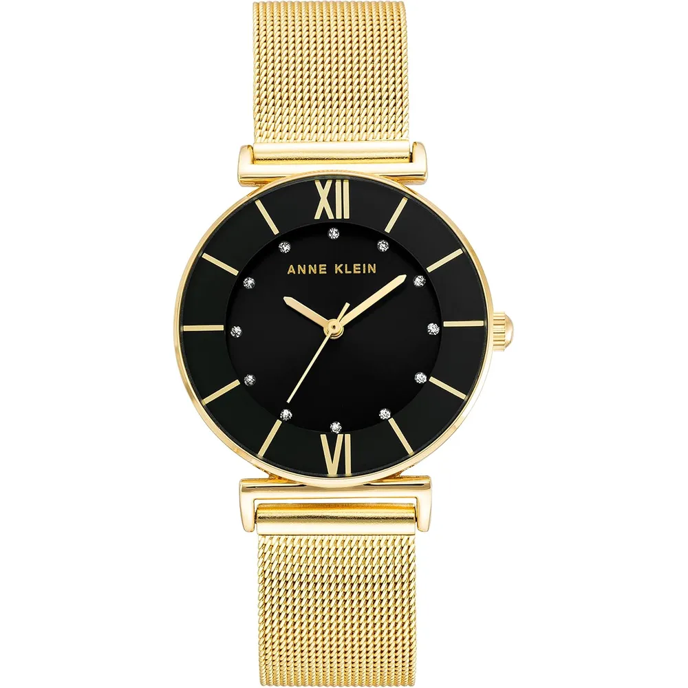 Anne Klein AK/3781SVTT reloj femenino brillante con correa tipo malla | 32 mm - Dorado/Negro
