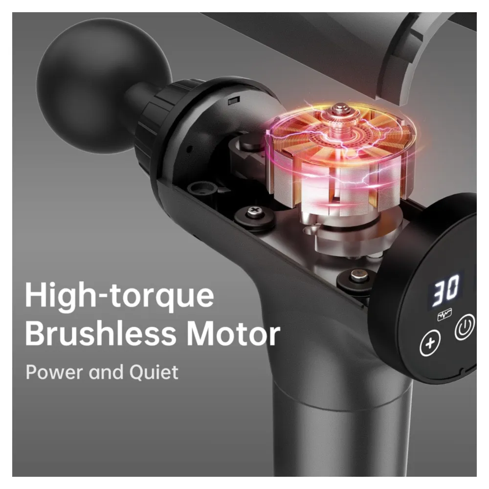 PISTOLA DE MASAJE MUSCULAR ELÉCTRICA, 30 NIVELES DE VELOCIDAD, GRIS