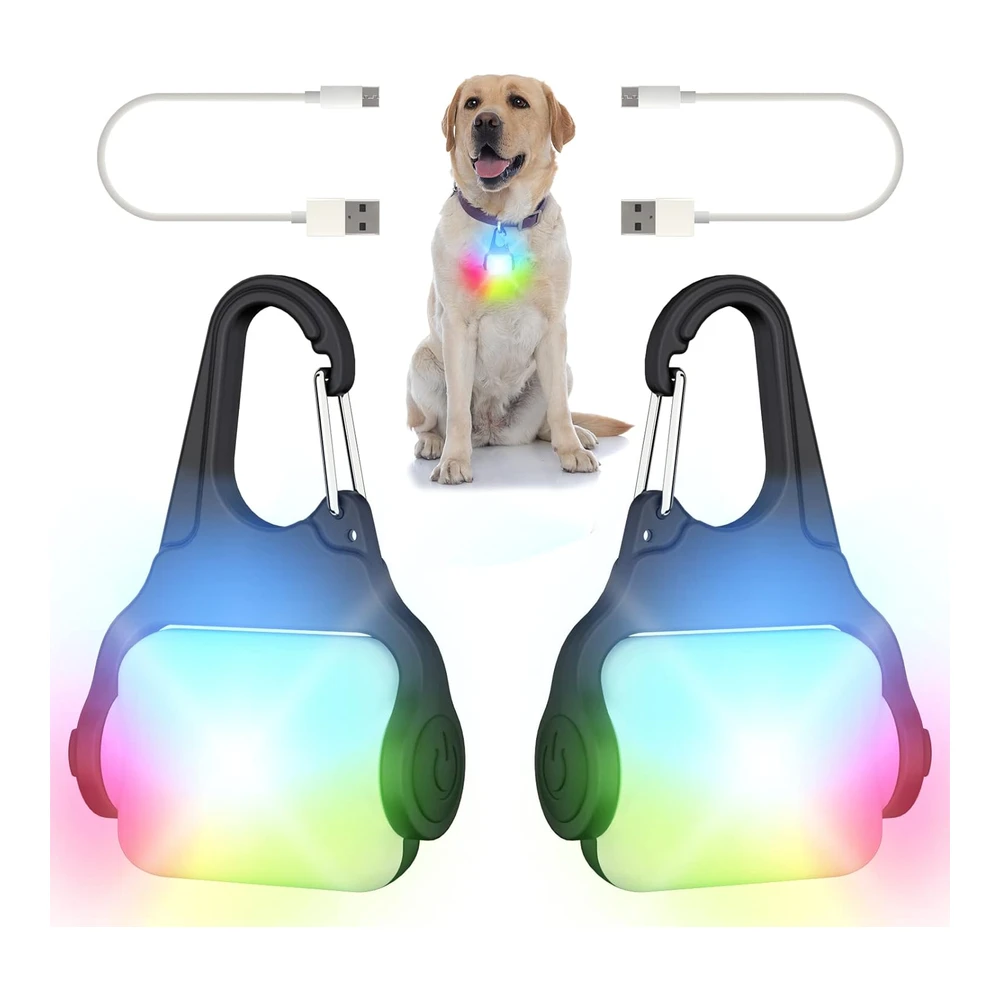 Luces para Perros para Caminar Por La Noche - Luz que Cambia de Color - 4 Modos de Luz Recargable para Perro - Luz Impermeable Ip65 para Pasear Al Perro - Linterna para Perros para Correr - Acampar - Escalar - Bicicleta - Paquete de 2 - Acrilonitrilo Butadieno Estireno - Led