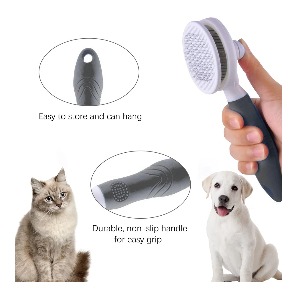 Cepillos Autolimpiantes para Perros y Gatos Elimina Suavemente La Capa Suelta Alfombrillas Cepillo de Pelo Enredado para Masaje | Gris