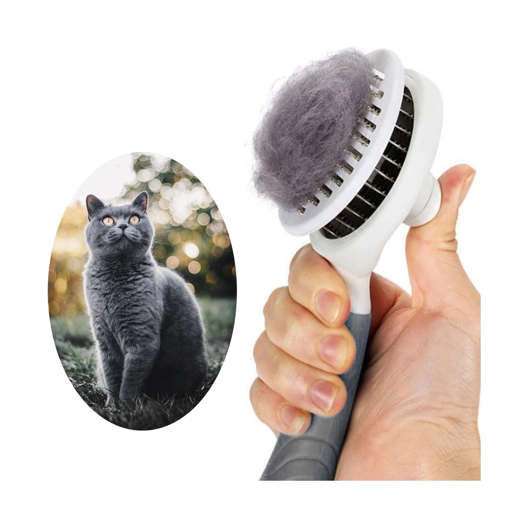 Cepillos Autolimpiantes para Perros y Gatos Elimina Suavemente La Capa Suelta Alfombrillas Cepillo de Pelo Enredado para Masaje | Gris