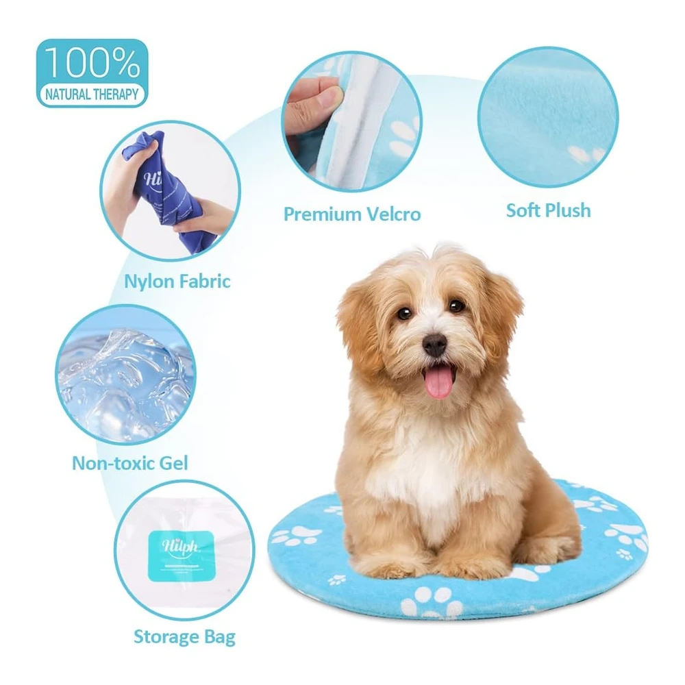 Hilph Paquete Reutilizable de Gel Frío y Caliente - Seguro para Gatos - Perros - Almohadilla de Gel Refrescante con Paquete de Nailon Extraíble - Enfriamiento Suave y Bolsa de Hielo para Microondas para Todas Las Mascotas - Refrescante - Relajante