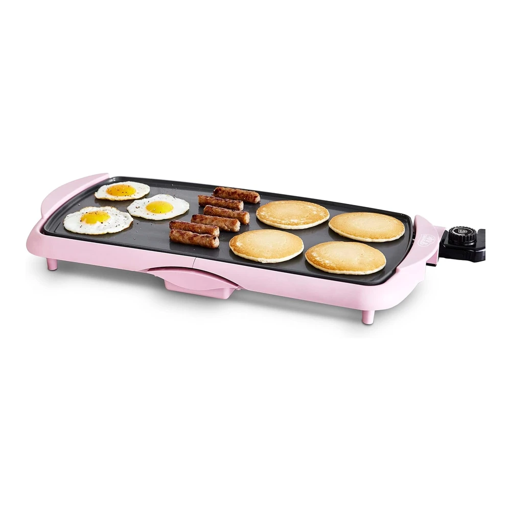 Greenlife Plancha Eléctrica Antiadherente de Cerámica Saludable - Extra Grande de 20" para Panqueques - Huevos - Hamburguesas y Más - Asas que se Mantienen Frescas - Bandeja de Goteo Extraíble - Control de Temperatura Ajustable - Sin Pfas - Rosa