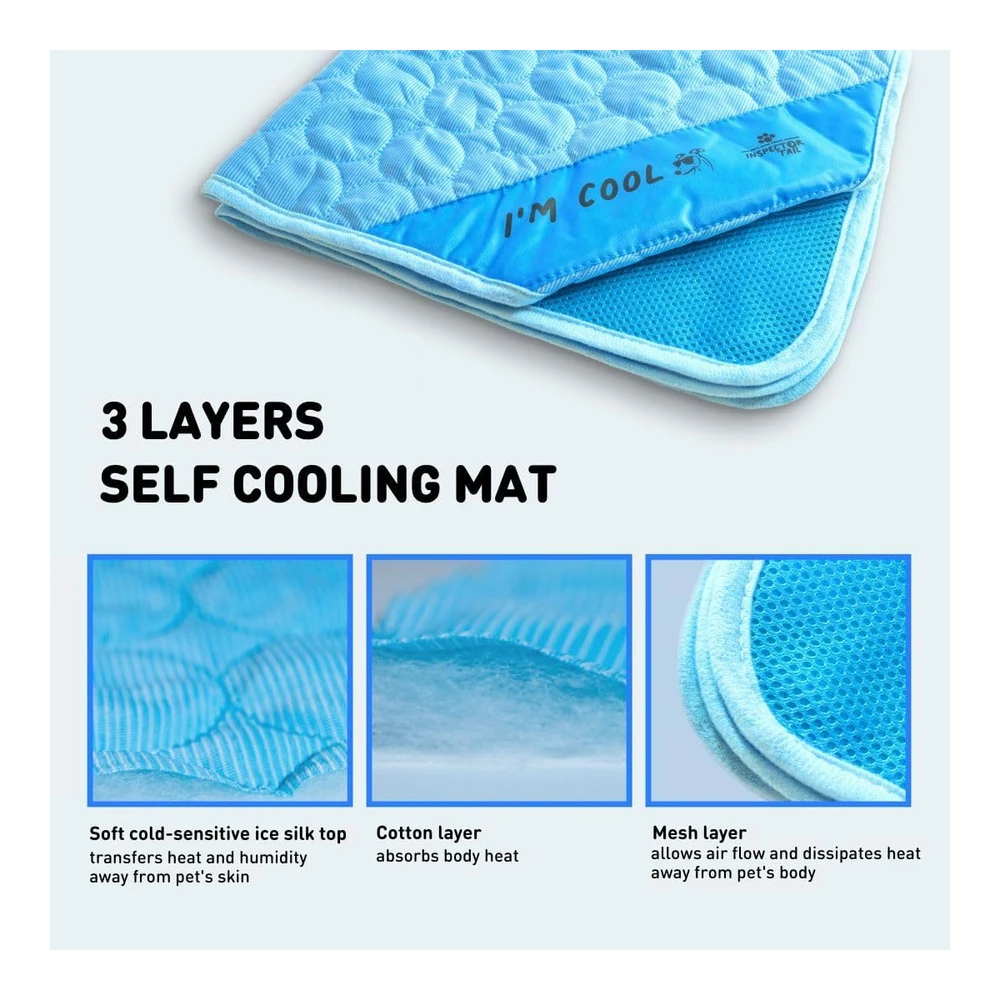 Inspector Tail Alfombrilla de Refrigeración Automática para Perro + Bolsa de Cuerda Gratis / Almohadilla Suave Lavable y Portátil para Mascotas para Interiores O Exteriores / Perfecta Como Manta para Perrera - Sofá - Cama - Piso de Auto