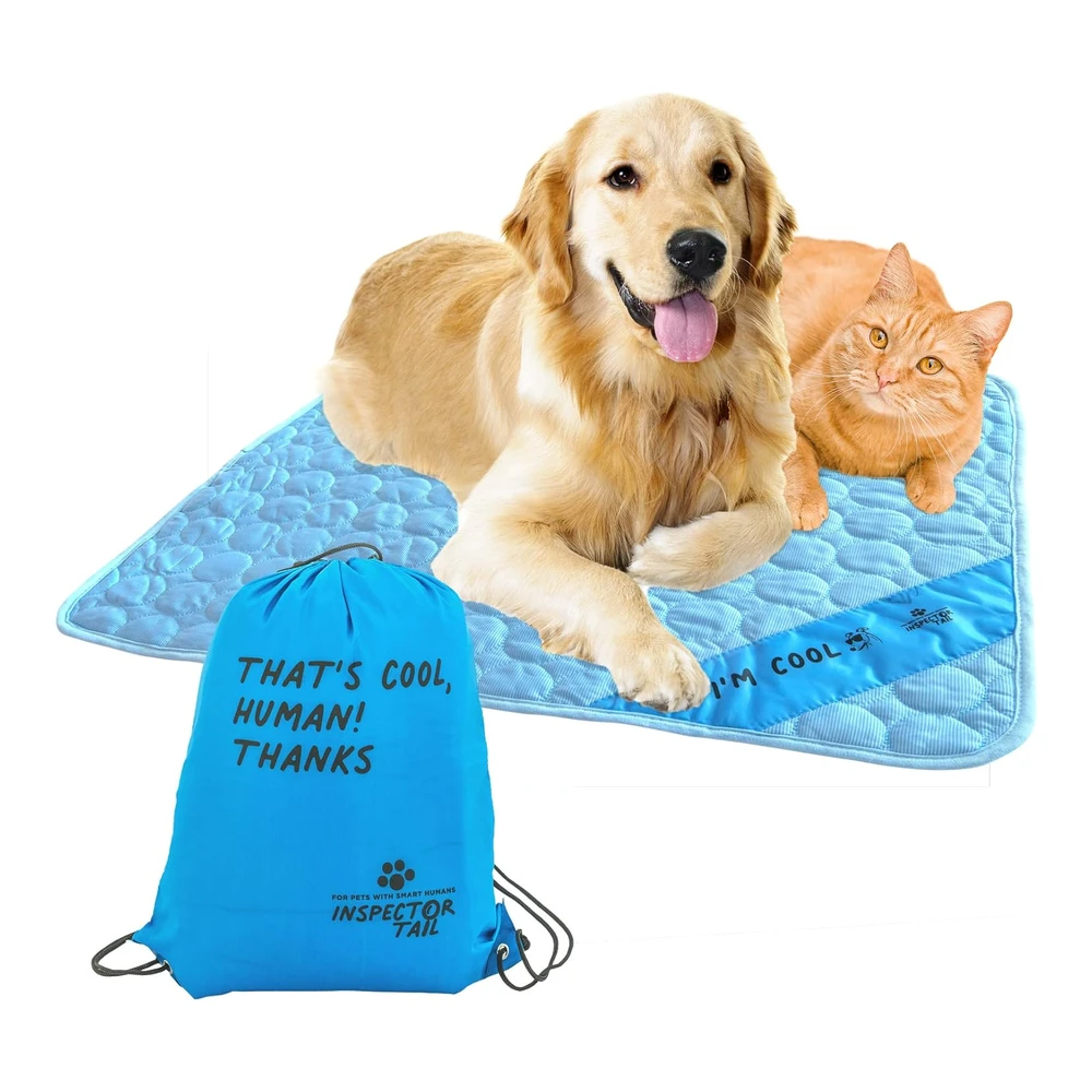 Inspector Tail Alfombrilla de Refrigeración Automática para Perro + Bolsa de Cuerda Gratis / Almohadilla Suave Lavable y Portátil para Mascotas para Interiores O Exteriores / Perfecta Como Manta para Perrera - Sofá - Cama - Piso de Auto