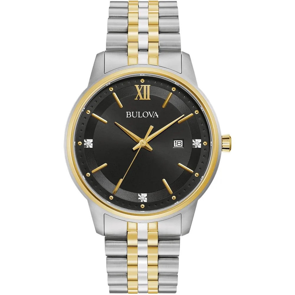 Bulova reloj clásico vestir hombre cuarzo 3 agujas diamantes, acero | Oro/Plata/Negro