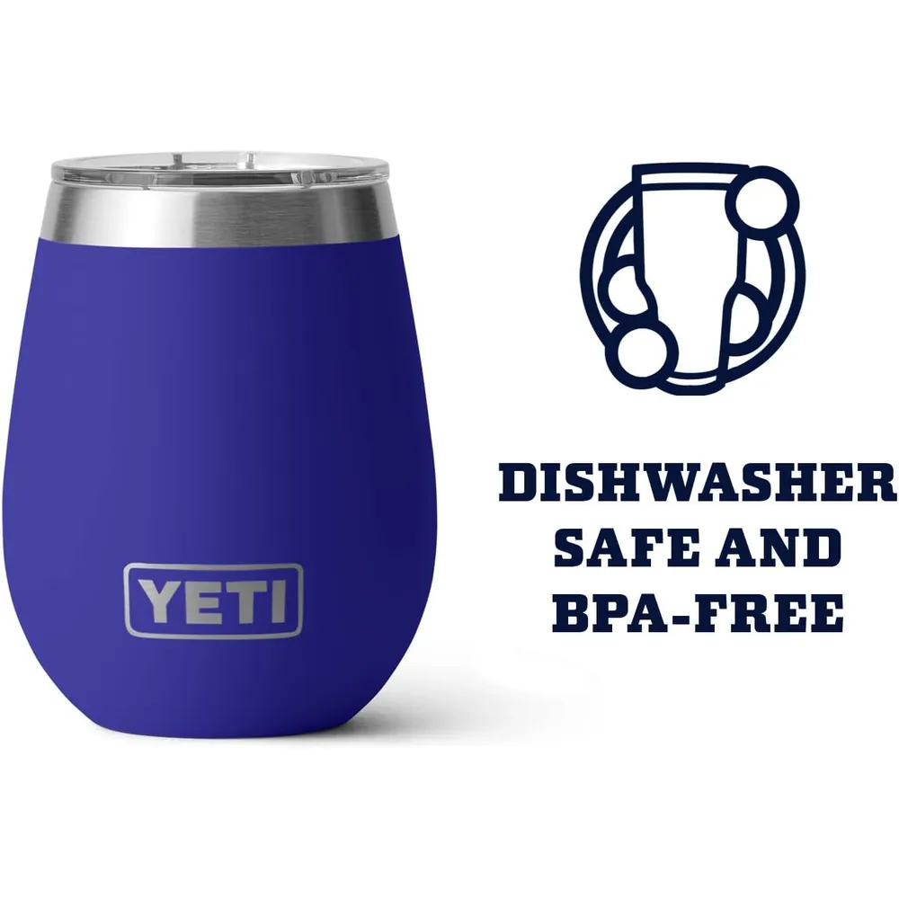 YETI Rambler Vaso de vino de 10 oz de acero inoxidable con tapa MagSlider color azul oscuro