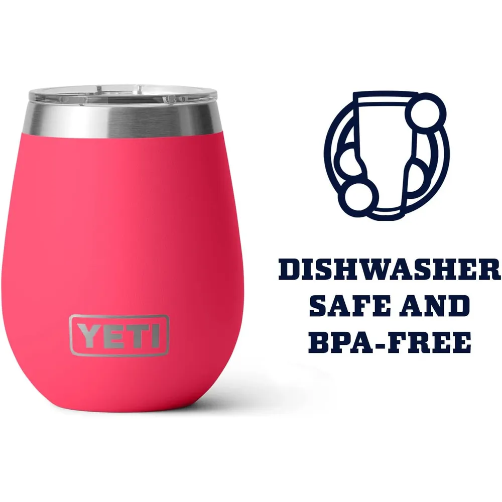 YETI Rambler Vaso de vino de 10 oz de acero inoxidable con tapa MagSlider color rosa fuerte