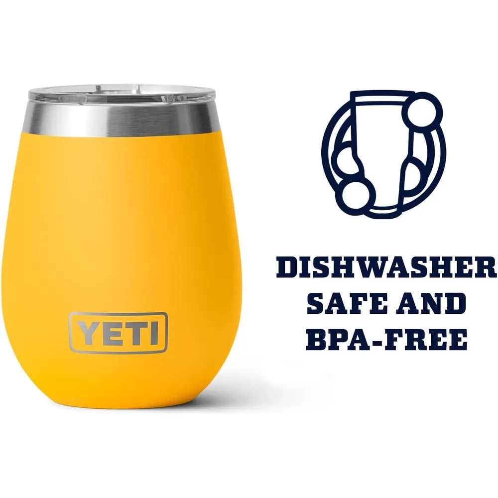 YETI Rambler Vaso de vino de 10 oz de acero inoxidable con tapa MagSlider color amarillo