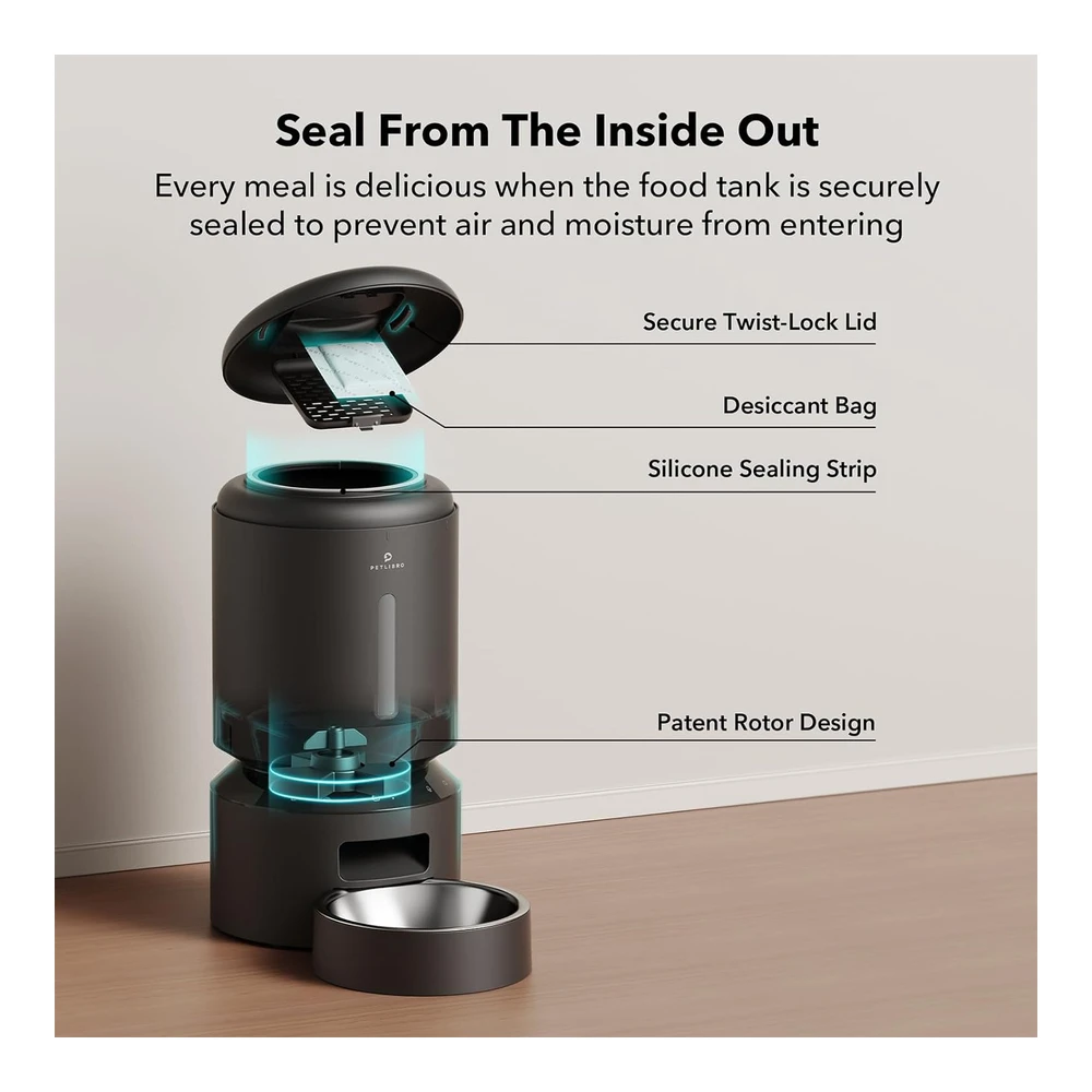Petlibro Dispensador Automático de Alimentos WIFI 5g con Control de Aplicación de 5 L con Sensor 10s Llamada de Comida Negro | Negro
