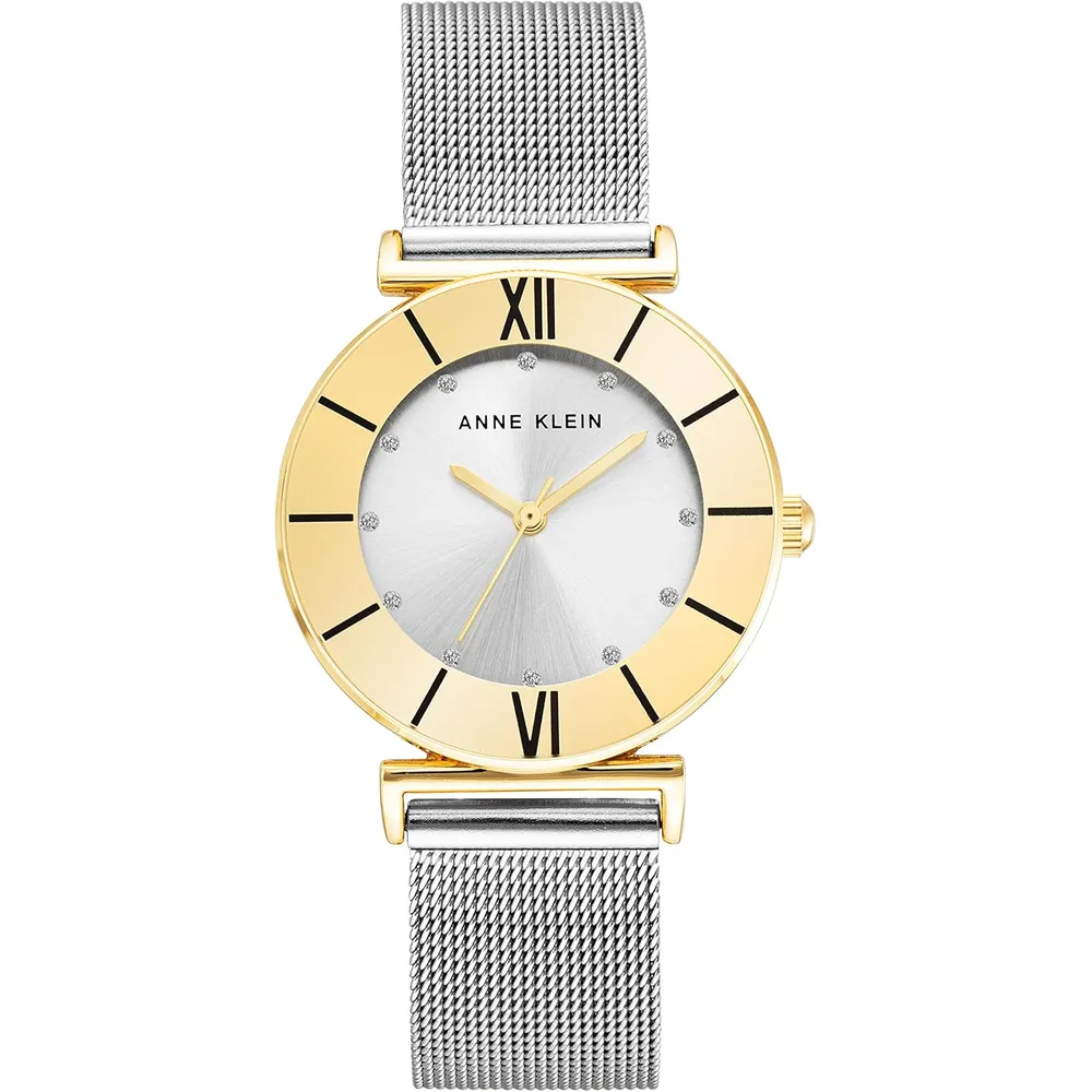 Anne Klein AK/3781SVTT reloj femenino brillante con correa tipo malla | 32 mm - Plateado/Dorado