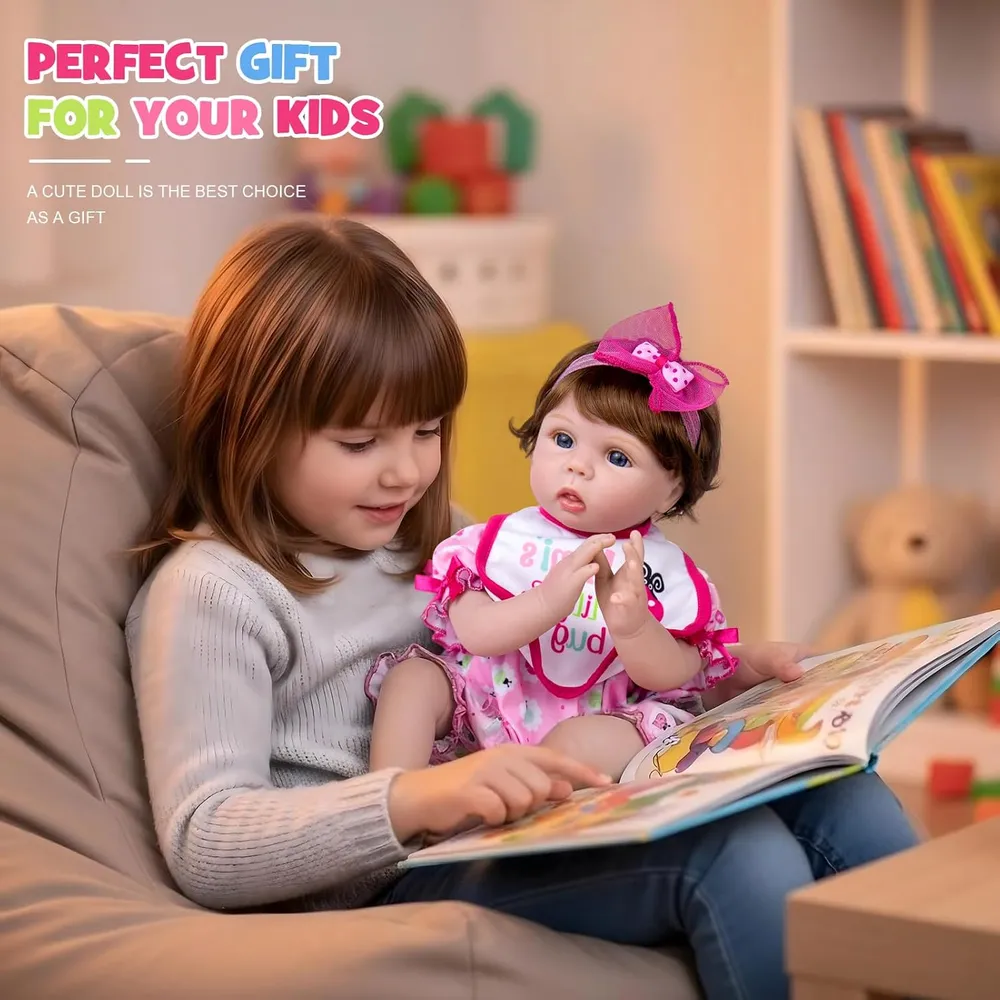AORI muñeca bebé Realista 22"/56 cm con accesorios | Mariquita rosa