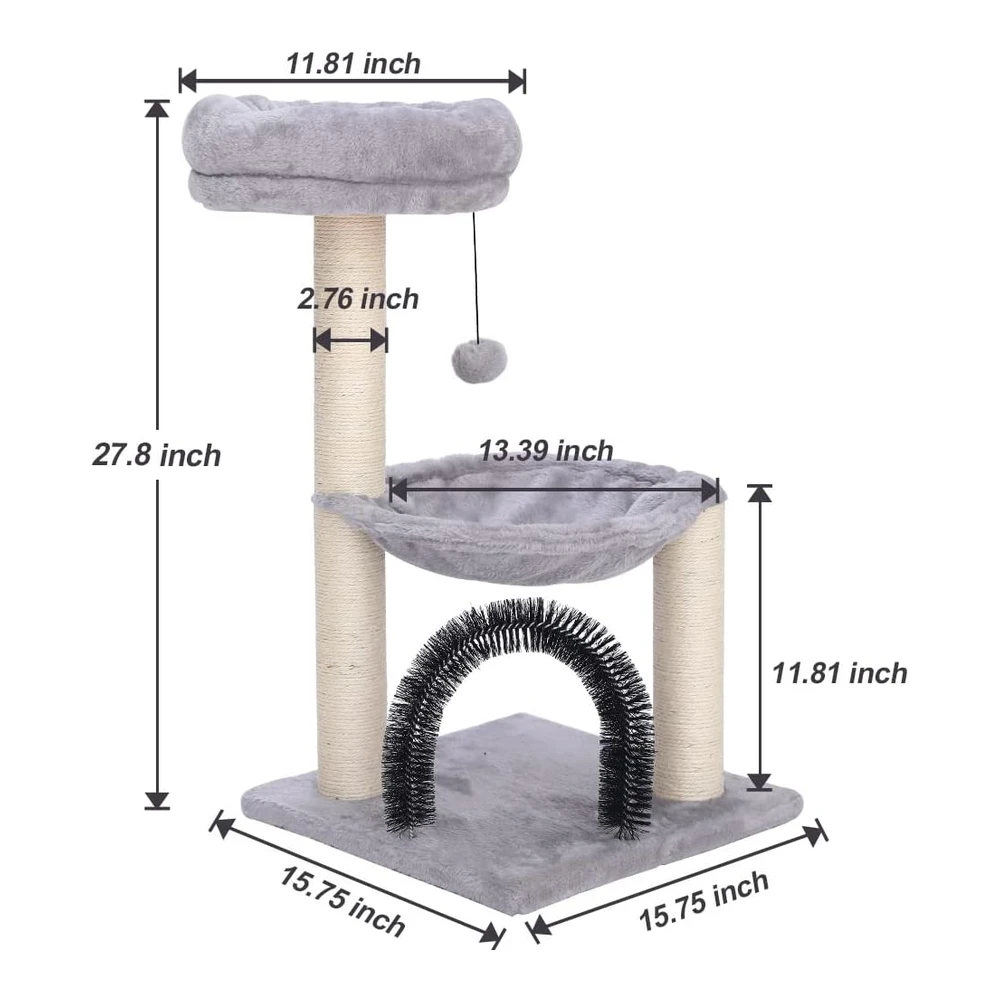b09tvctwlr_1.webp Hoopet Torre de 27.8" para Gatos Árbol de Varios Niveles con Postes para Rascar Canasta de Felpa con Bola Colgante | Gris