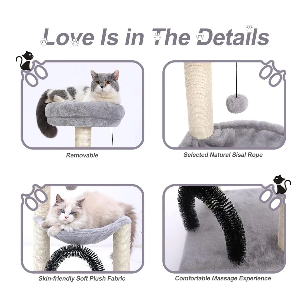 b09tvctwlr_2.webp Hoopet Torre de 27.8" para Gatos Árbol de Varios Niveles con Postes para Rascar Canasta de Felpa con Bola Colgante | Gris