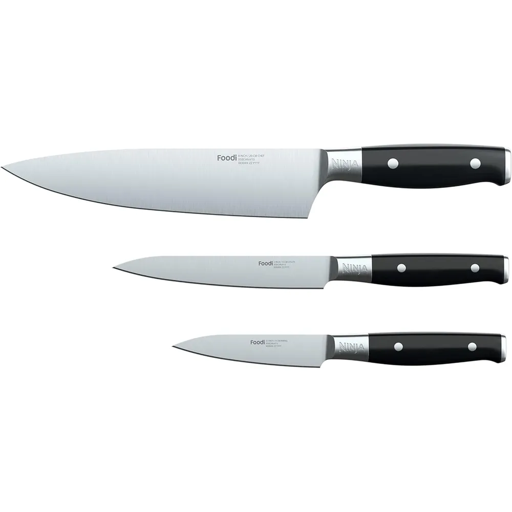 Ninja set cuchillos K32003 Foodi NeverDull chef multiusos 3 pzas | Negro Y Acero Inoxidable