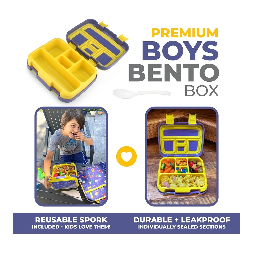 Lonchera Bento para niños Pequeños - 5 Secciones de Porciones - Tapa Segura