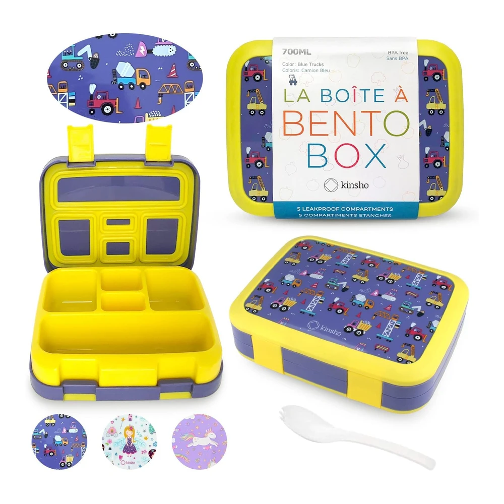Lonchera Bento para niños Pequeños - 5 Secciones de Porciones - Tapa Segura
