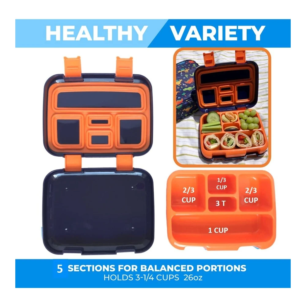 Lonchera Bento para niños y Niñas - 5 Secciones de Porciones Paquete de 2 Unidades