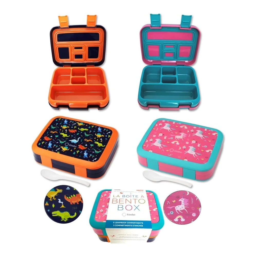 Lonchera Bento para niños y Niñas - 5 Secciones de Porciones Paquete de 2 Unidades