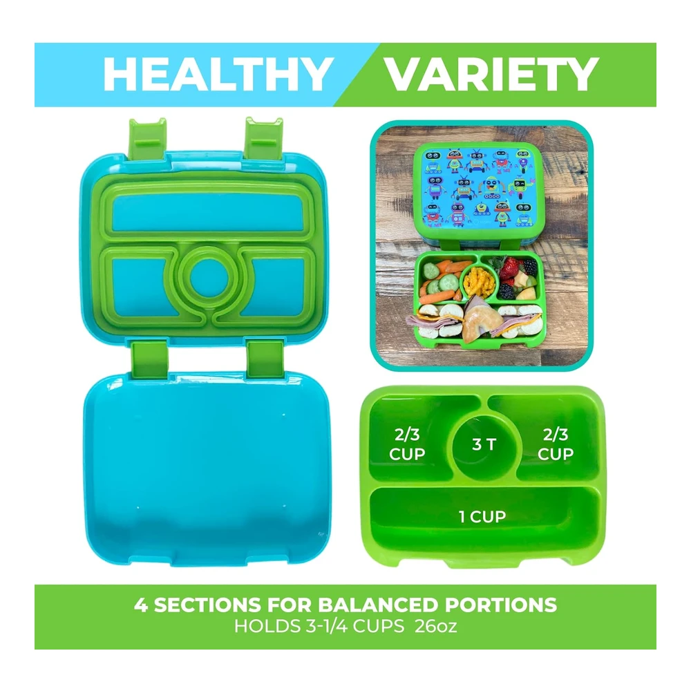 Lonchera Bento para niños Pequeños - 4 Secciones - Tapa Segura