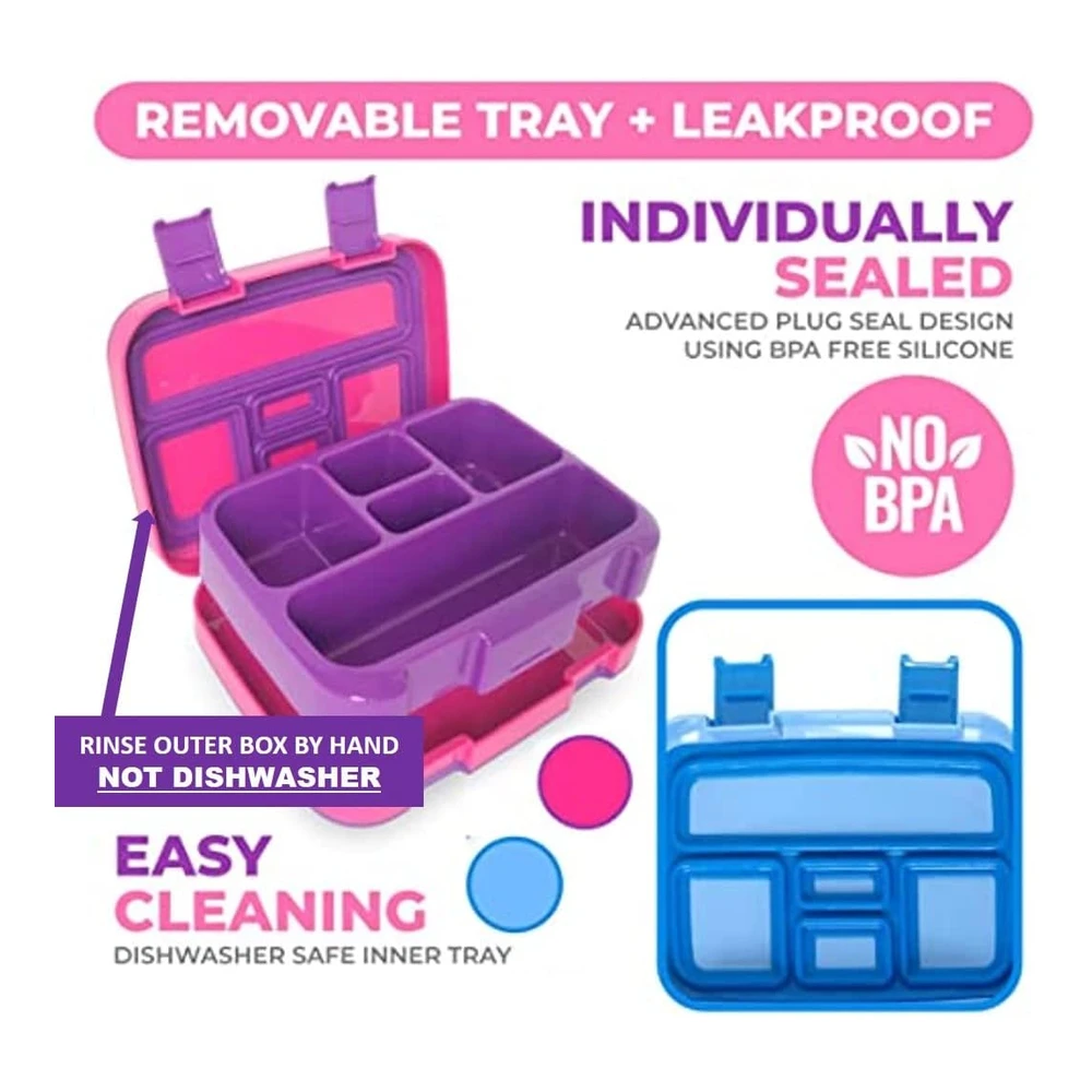 Lonchera Bento para niños y Niñas - 5 Secciones de Porciones Paquete de 2