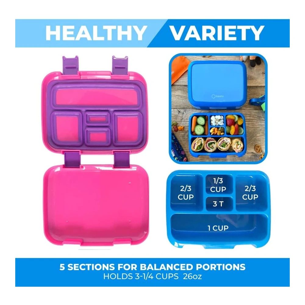 Lonchera Bento para niños y Niñas - 5 Secciones de Porciones Paquete de 2